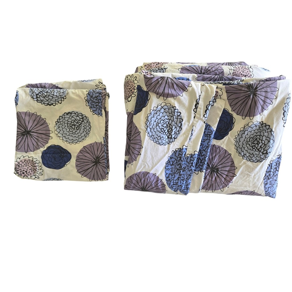 Garnet Hill Double Queen Duvet Cover Set Purple Blue Floral Cotton
